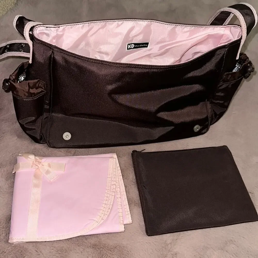 NWT Kalencom Silver Spoon Hannah's Messenger Diaper Bag Pink and Brown